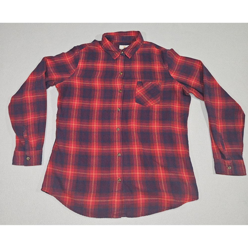 Field & Stream Flannel Shirt Womens Large LG Red Blue Plaid Long Sleeve Button U
